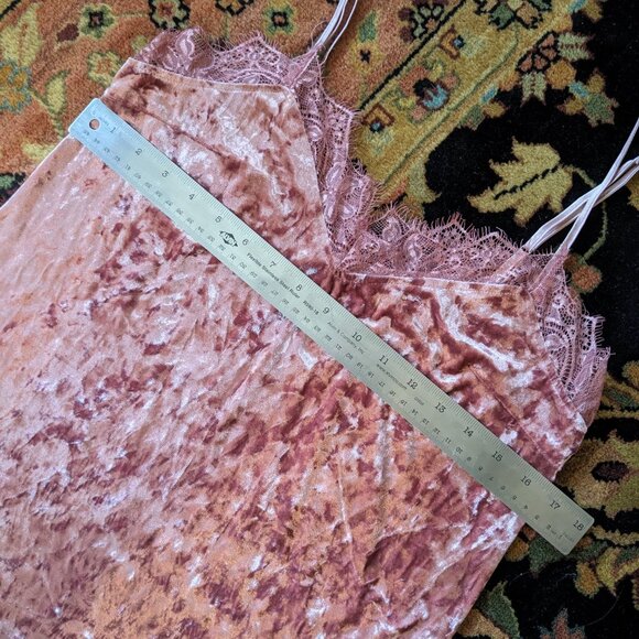 Rose Pink Crushed Velvet Lacy Camisole Tank Top - Picture 4 of 7
